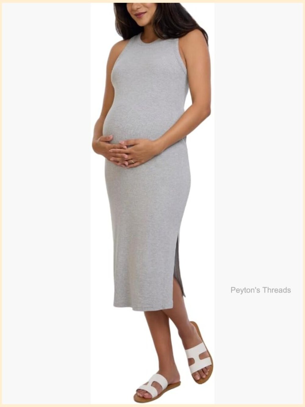 Sleeveless Racerback Rib Knit Midi Bodycon Maternity Dress